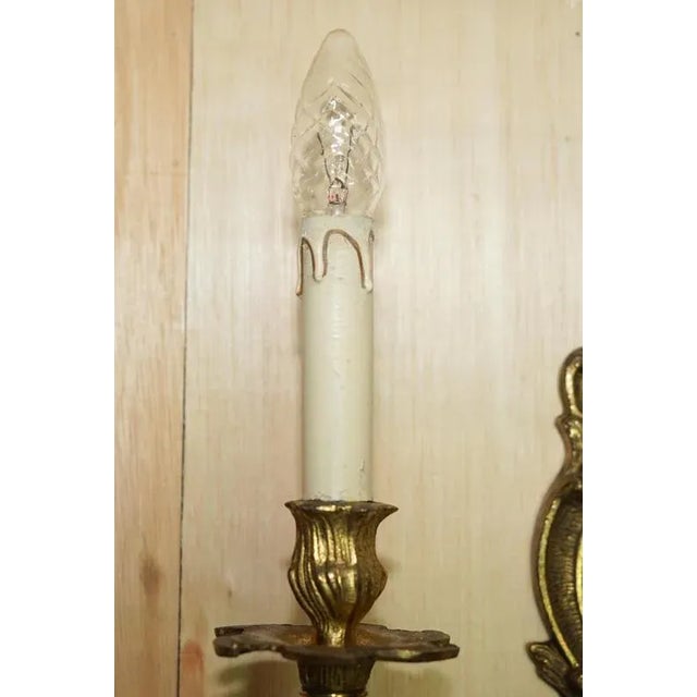 Large Vintage French Bronze Candle Wall Lights, 1920s, Set of 2 For Sale - Image 4 of 18