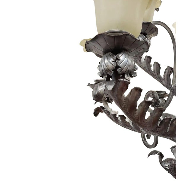 Mid 20th Century French Art Deco 9-Light Hand-Forged Wrought Iron Acanthus Chandelier For Sale - Image 9 of 18