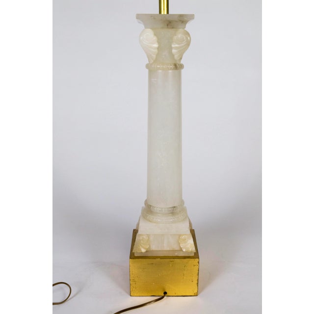 Early 20th Century Early 20th Century Tall Alabaster Column Lamp W/ Gilded Base For Sale - Image 5 of 10