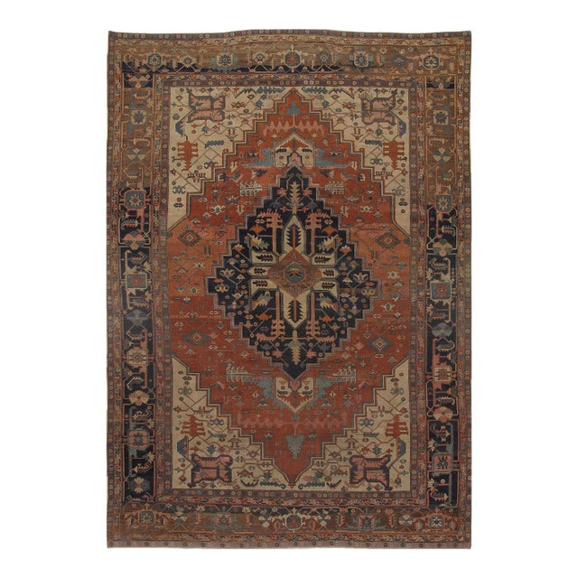 18th Century Rust Persain Antique Serapi For Sale
