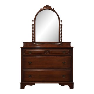 Vintage Antique Springfield Furniture Co. 45" Solid Walnut Traditional Style Chest W. Mirror 3625 For Sale