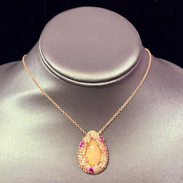 Natural Ethiopian Opal Sapphire Necklace 14k Gold 11.5 TCW GIA Certified For Sale - Image 17 of 18