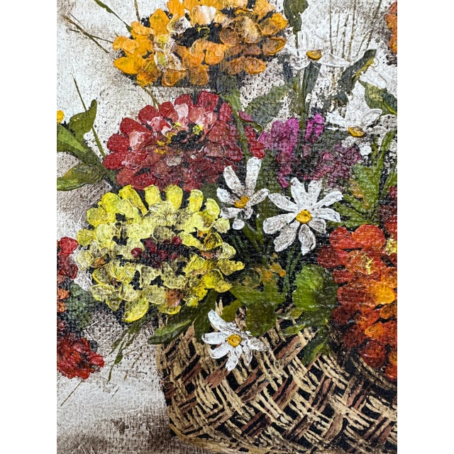 1960s Oil on Canvas Board Basket of Flowers Still Life Painting Bonnie Anderson Signed Framed For Sale In Los Angeles - Image 6 of 12