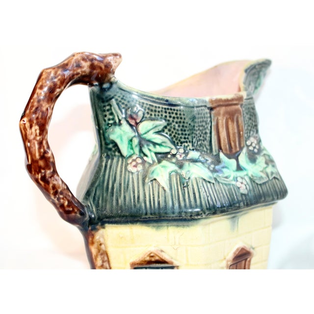 Late 19th Century Majolica Wellington Pottery Works Cottage Pitcher