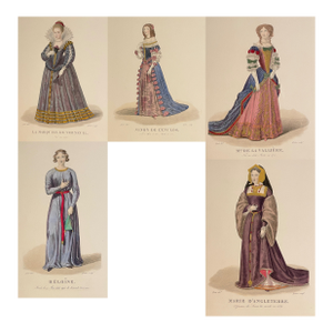 1850s French Women of Renown Hand Colored Engravings - Set of 5