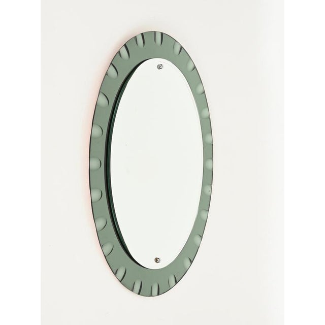 Large Oval Sage Green Double Beveled Mirror from Cristal Art, Italy, 1950s For Sale - Image 6 of 11