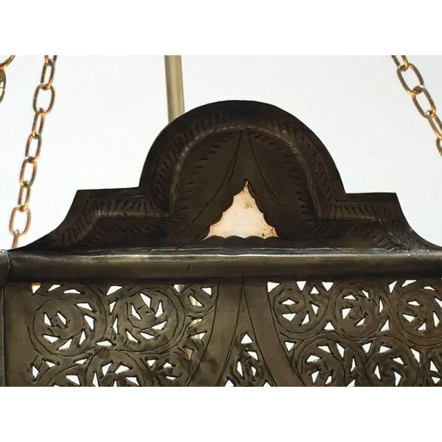 Brass Large Moroccan Moorish Pierced-Brass Chandelier With Glass Insets, Circa 1960 For Sale - Image 8 of 13