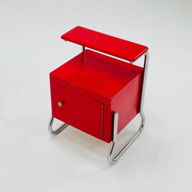 Bauhaus Bauhaus Nightstand with Shelf in Red, 1970s For Sale - Image 3 of 11
