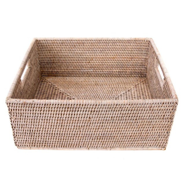 Artifacts Rattan Rectangular Basket with Cutout Handles in White Wash