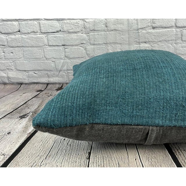 20 x 20 Hemp Pillow Turkish Cushion Natural Blue Pillow Cushion Cover For Sale - Image 4 of 4