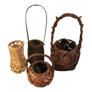 Lot of 4 Vintage 1960s Ikebana Baskets, Bamboo For Sale