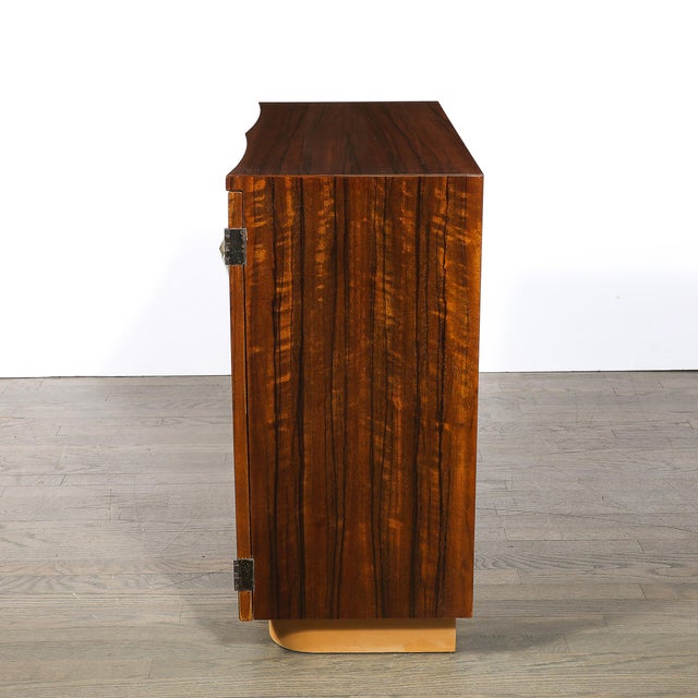 Art Deco Brass Pulls & Leather Wrapped Base Paldao Wood Cabinet by Gilbert Rohde For Sale - Image 9 of 16