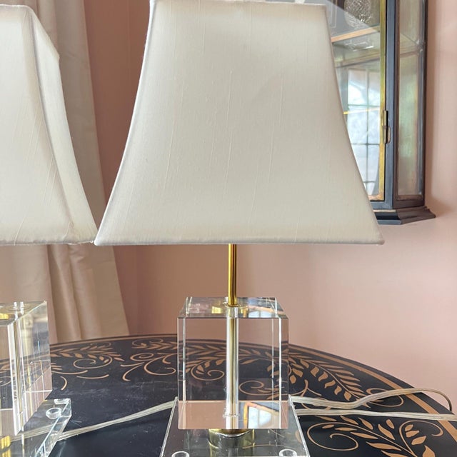 Mid-Century Modern Beautiful pair of vintage glass accent lamps by Victoria Hagan // Perfect Pieces // table lamps // boudoir // desk lamps // nursery decor For Sale - Image 3 of 10
