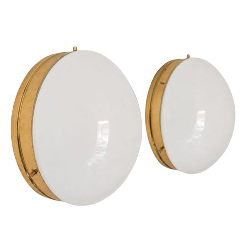 Opal Glass and Brass Wall Lamps in the style of Stilnovo, Set of 2 For Sale - Image 11 of 11
