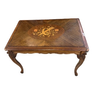 Vanleigh Ny Mahogany End Table Oval Floral Marquetry Inlay & Cabriole Legs For Sale