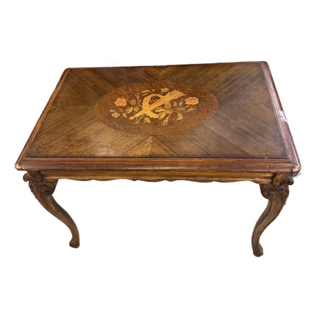 Vanleigh Ny Mahogany End Table Oval Floral Marquetry Inlay & Cabriole Legs For Sale