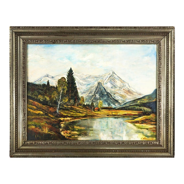 Vintage Bavarian Lake Landscape in European Style For Sale