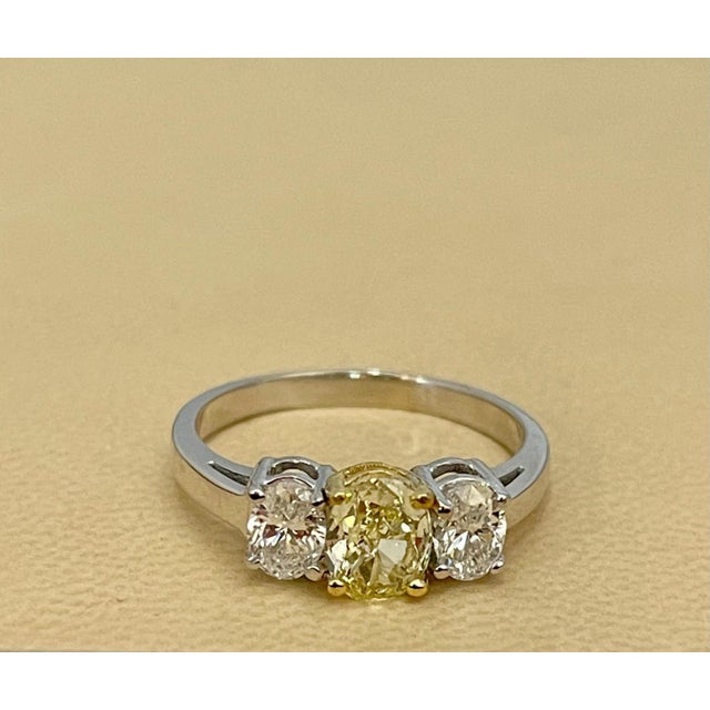 Metal GIA Certified Natural Fancy Yellow & White Diamond Three Stone Engagement Ring For Sale - Image 7 of 18