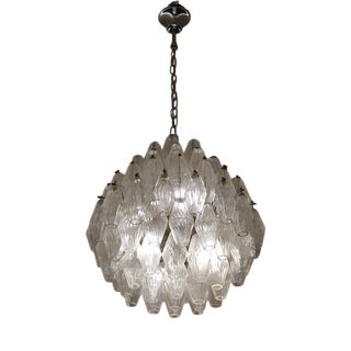 Round Clear Murano Glass Poliedro Chandelier from Venini, Italy, 1950s For Sale