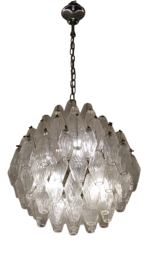 Round Clear Murano Glass Poliedro Chandelier from Venini, Italy, 1950s