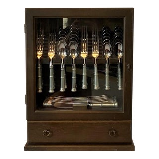 1980s Kirk Stieff “Old Annapolis” Pewter Flatware: Complete 65-Piece Set (Service for 12, Serving Pieces) With Original DIsplay Cabinet For Sale