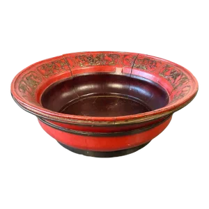 Antique Chinese Red Lacquered Wood Bowl