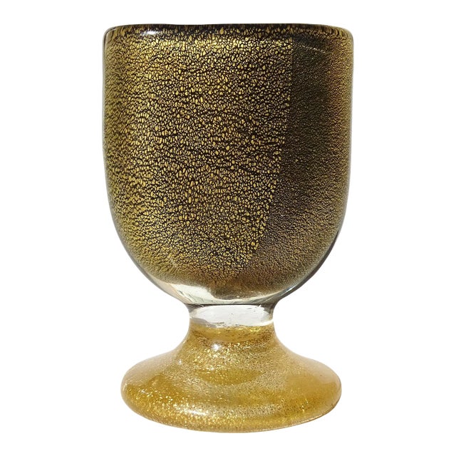 Vintage Murano Black Gold Flecks Italian Art Deco Style Footed Glass Toothpick Name Card Holder For Sale
