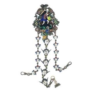 Antique Astro Hungarian Chatelaine Enamel & Gems Silver Dragon & Slayer For Sale