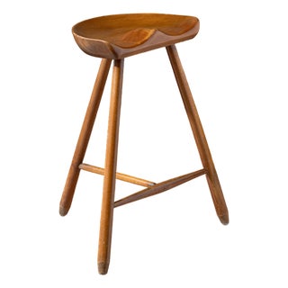 Vintage Scandinavian Modern Sculptural Beech Tripod Stool For Sale