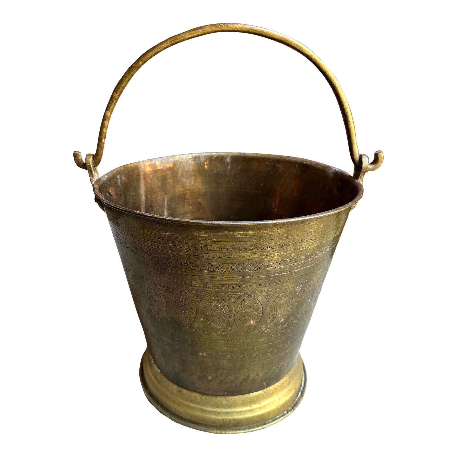 Antique Engraved Indian Solid Brass and Copper Bucket With Handle Chairish