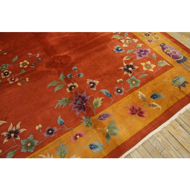 1920s Orange Pumpkin Floral Antique Chinese Art Deco Carpet 9' X 11' 6" Knotted Wool Rug For Sale - Image 11 of 12