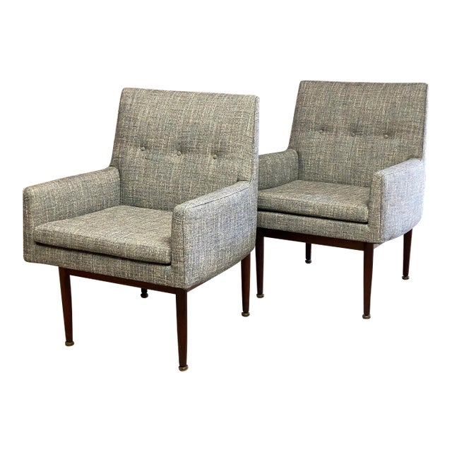 Jens Risom C180 Upholstered and Walnut Armchairs For Sale