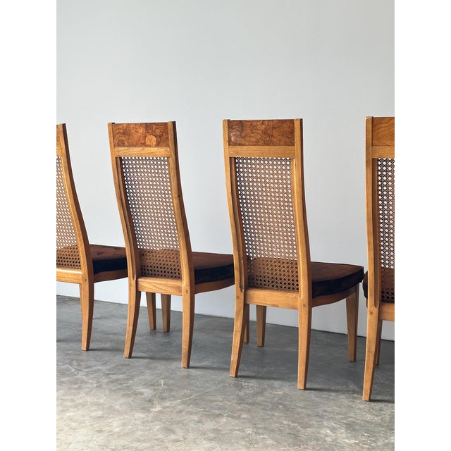 Set of 6 Milo Baughman Style Cane Back Burl Dining Chairs by Lane, 1970s For Sale - Image 9 of 18