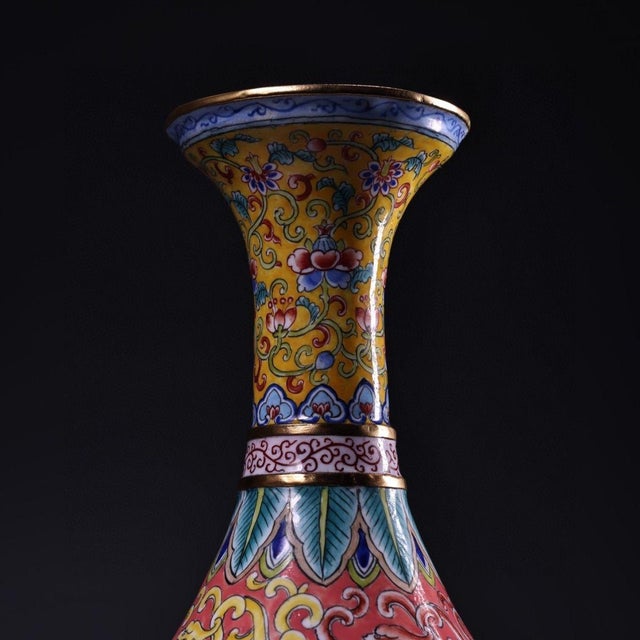 Yellow Chinese Enameled "Bird & Flower" Vase With Antique Zitan Carved Dragon Box - 9 LBS For Sale - Image 8 of 9