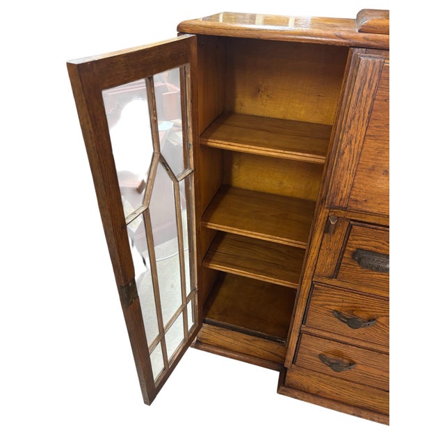 Art Deco 1920s Oak Art Deco Drop Front Secretary Side by Side With Glass Fronts For Sale - Image 3 of 9