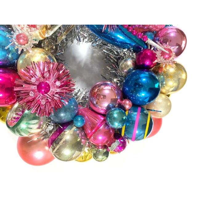 Pair of Handmade Christmas Wreaths With Vintage Glass Ornaments & Reindeer For Sale In Louisville - Image 6 of 12