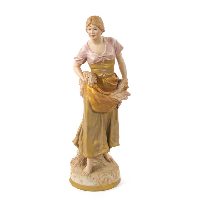 20th Century Hand Painted/Gilt Decorated Porcelain Decorative Woman's Sculpture For Sale - Image 9 of 12