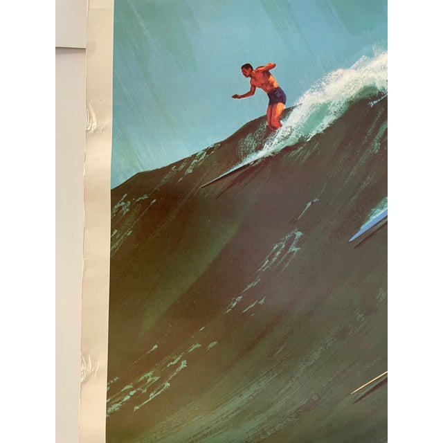 Cerulean Vintage Surfing Travel Hawaii Poster by Chas Allen, c.1958 For Sale - Image 8 of 10