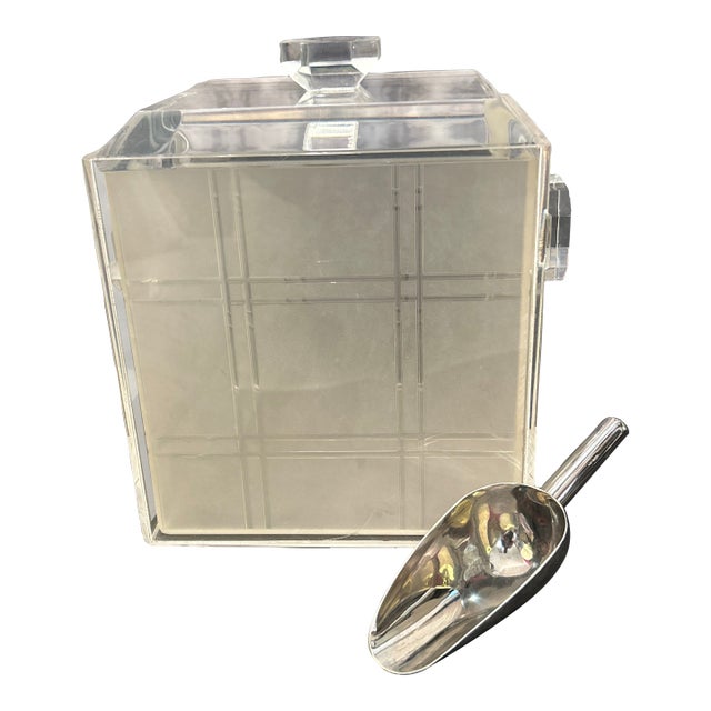 Lucite and Acrylic Beveled Ice Bucket With Stainless Steel Ice Scoop For Sale