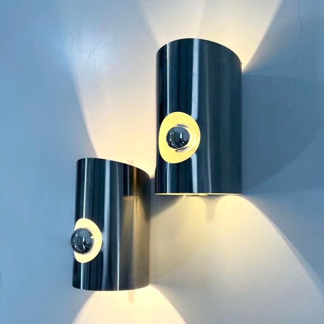 Cylindrical Chromed Wall Lamps, 1970s, Set of 2 For Sale - Image 6 of 11
