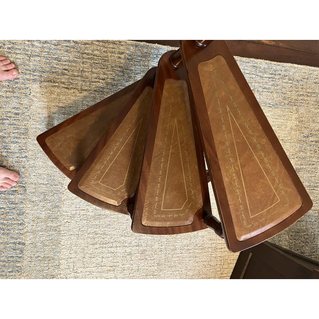 Mid‑Century Wooden Library Step Shelf – Tiered Decorative Book & Display Stand - Faux Leather Stairs For Sale In New York - Image 6 of 8