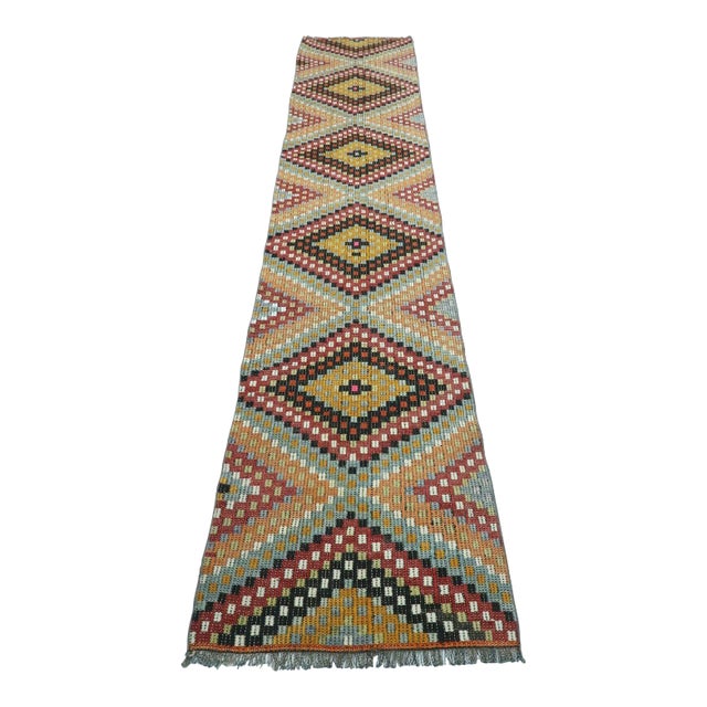 1960's Handmade Embroidered Kilim Runner - 29"x132" For Sale
