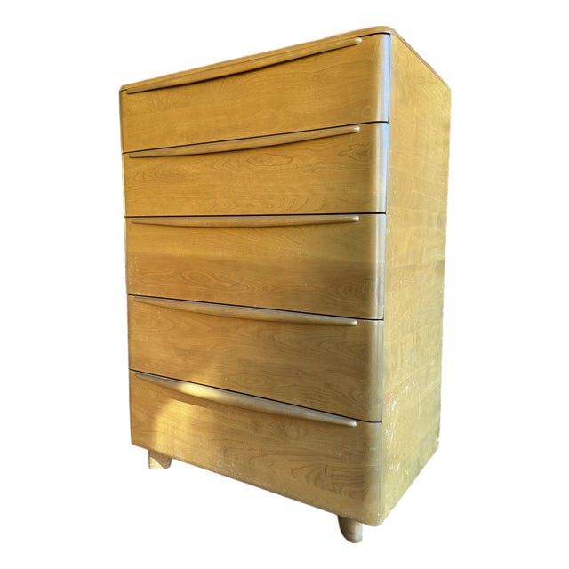 1950s Heywood-Wakefield M522 Encore 5-Drawer Highboy Dresser in Wheat Finish For Sale