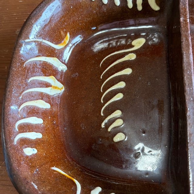 Farmhouse Antique English Slipware Red Pottery Decorated Divided Dish, 19th Century For Sale - Image 3 of 12