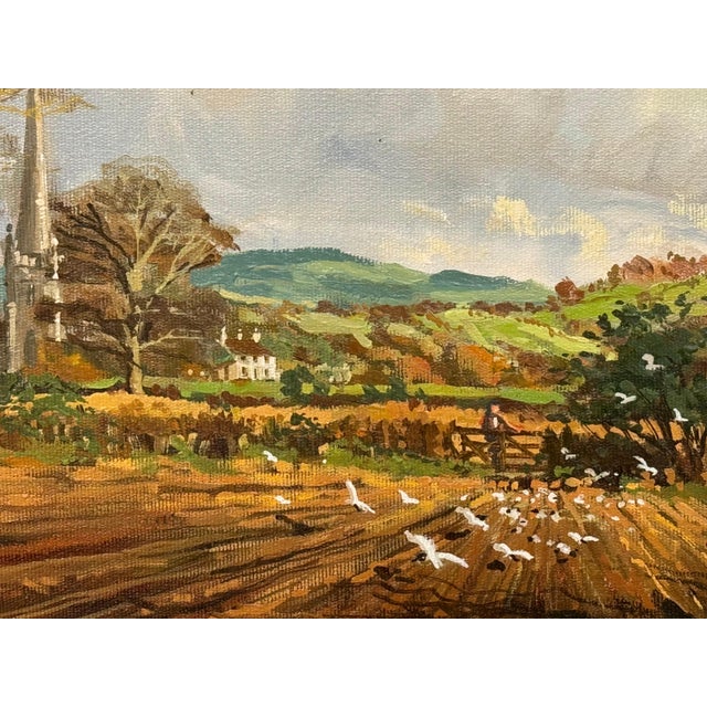 1985 Richard Woods Winter landscape with Seagulls on ploughed fields in the English Countryside For Sale - Image 12 of 15