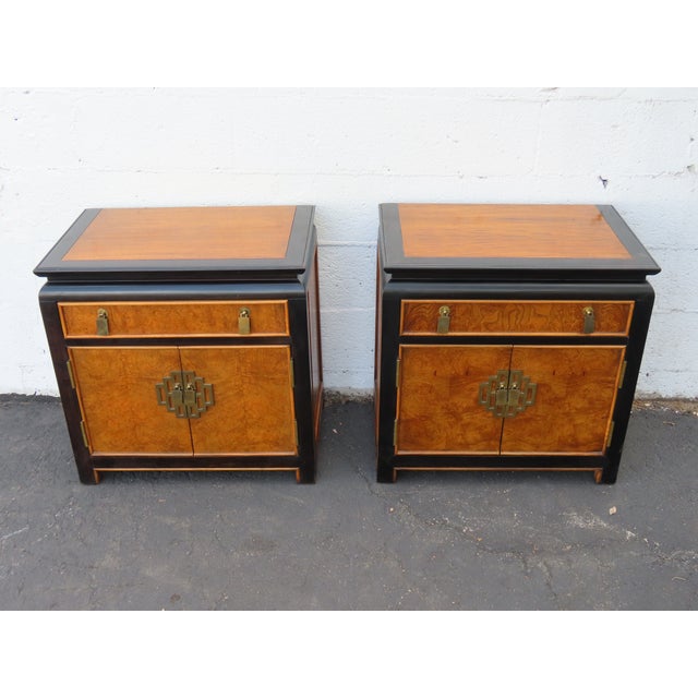 This Pair of Nightstands is made of wood, solid wood, burlwood, and metal. The Nightstands were made by Century Furniture,...