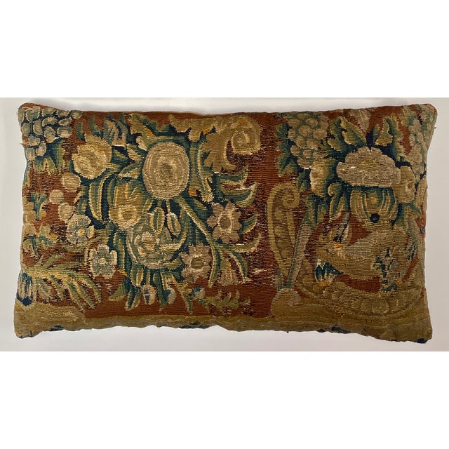 Rustic European 18th Century Brussels Wool Tapestry Fragment Pillows - A Pair - For Sale - Image 3 of 9