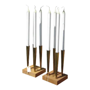 Mid-Century Plated Brass Pair of Candle Table Lamps