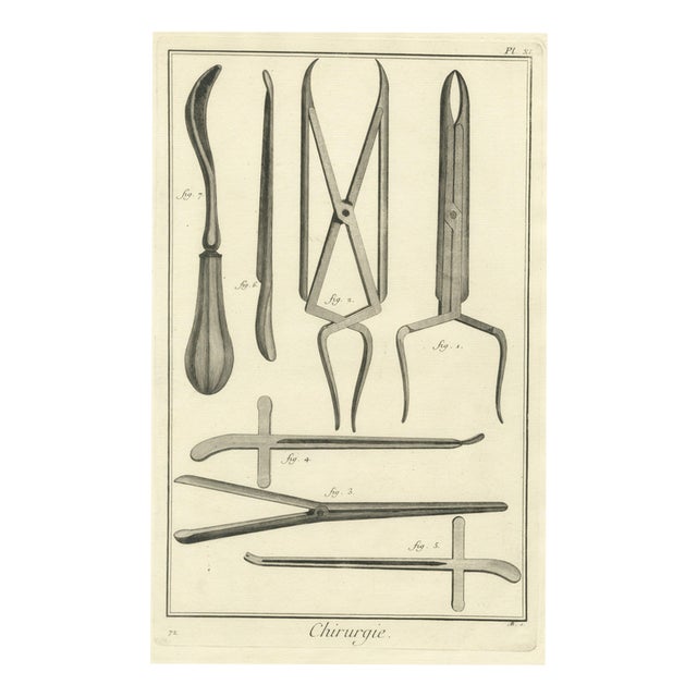 Antonio Baratti, Dilators and Curved Gouge, Diderot Chirurgie Plate Xi, 1772, Engraving For Sale