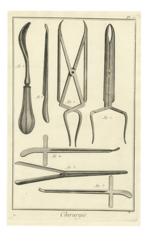 Antonio Baratti, Dilators and Curved Gouge, Diderot Chirurgie Plate Xi, 1772, Engraving